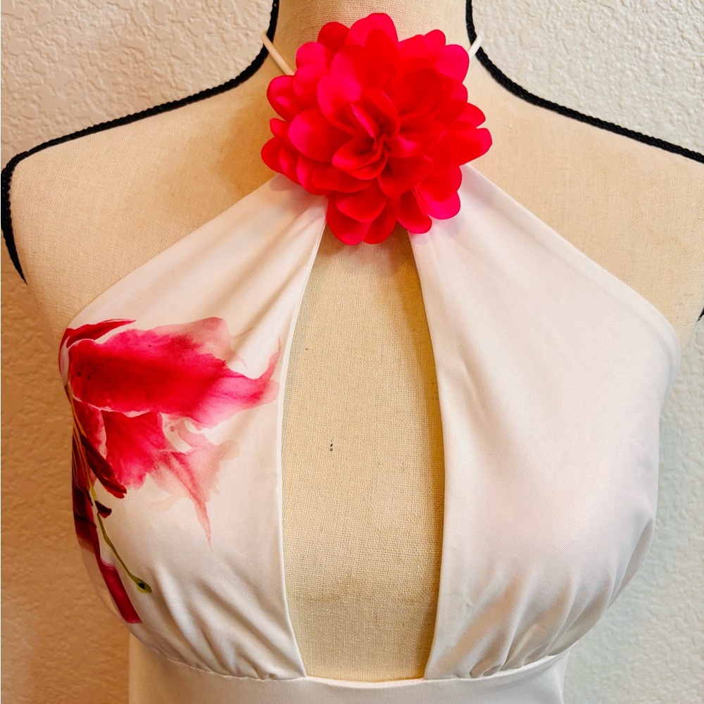 NWT More To Come “Leilani” White and Pink Floral Halter Mini Dress - Picture 5 of 13